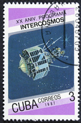A Stamp printed in Cuba shows telecommunication Satilite, circa 