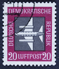 A Stamp printed in DDR (East Germany) shows a airplane
