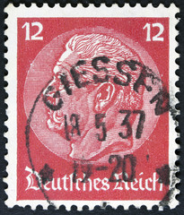 A stamp printed in Germany shows portrait of Paul von Hindenburg