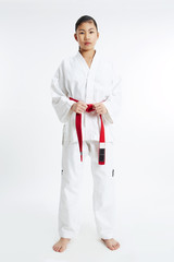 young taekwondo girl stands in basic position