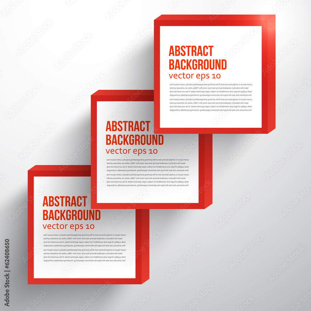 Wall mural vector square. abstract background card and red. 3d