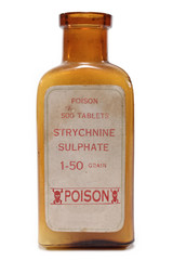 Antique pharmacy bottle of strychnine poison on white background