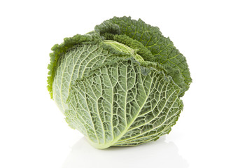 fresh green cabbage over white background