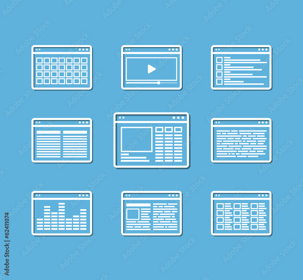 Poster Different web browser icons set with page templates. Design elem