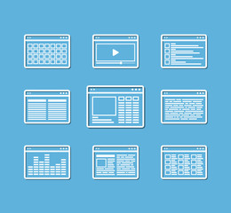 Different web browser icons set with page templates. Design elem