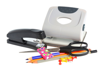 Office accessories isolated on white background