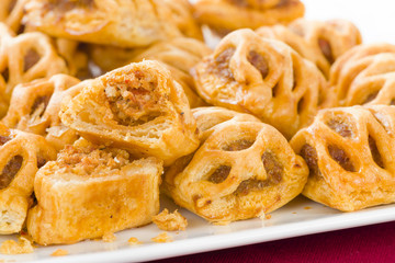 Chorizo Lattice Rolls - Chorizo and red pepper wrapped in pastry