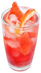 Cocktail with slices of grapefruit and grapefruit juice top view