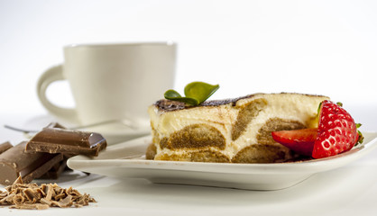 tiramisu on white background