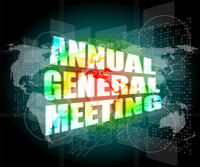 annual general meeting word on digital touch screen