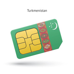 Turkmenistan mobile phone sim card with flag.