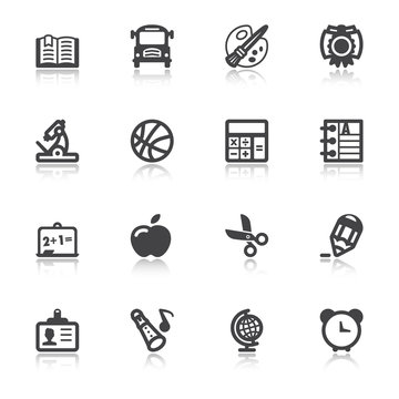 School flat icons with reflection