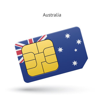 Australia Mobile Phone Sim Card With Flag.