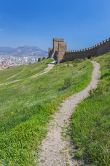 Fototapeta na wymiar Ruins of The Genoa Fortress in Sudak, Crimea, Ukraine