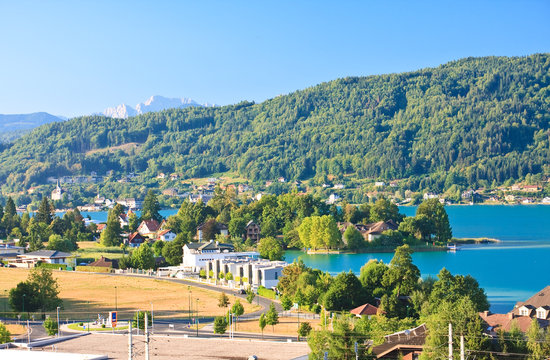 Resort Portschach am Worthersee and Lake Worthersee. Austria