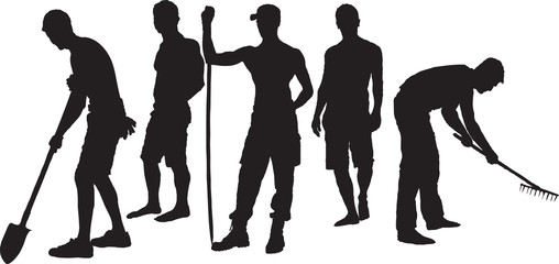 Vector-Silhouettes of group of men working in a garden