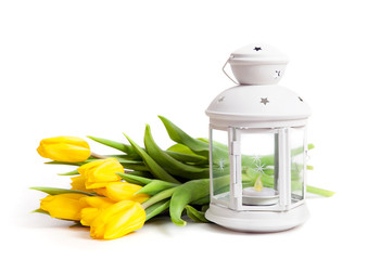 The bouquet of yellow tulips with white lantern © anrymos