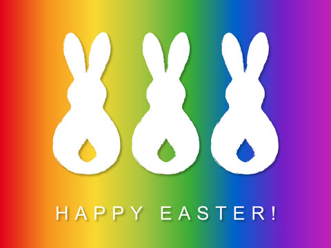 HAPPY EASTER with three rabbits