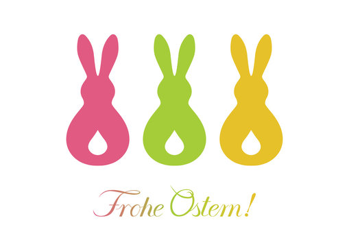 Osterkarte FROHE OSTERN mit 3 Osterhasen von hinten