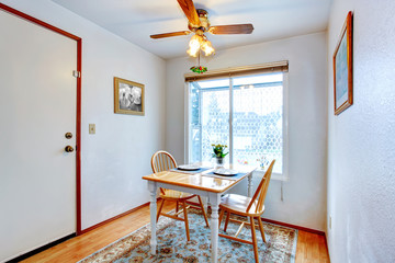 Small dining area with a rustic table set