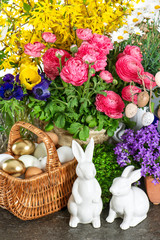 easter home interior decoration with spring flowers