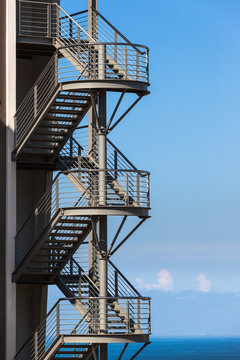 Building Fire Escape Stairway Blue ocean