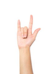 Woman hand with I Love You sign