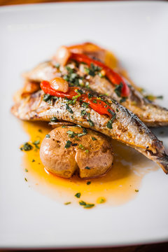 Grilled Sardines Plate with Red Pepper and Potato