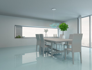 Modern dining room interior with table and chairs