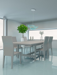 Modern dining room interior with table and chairs