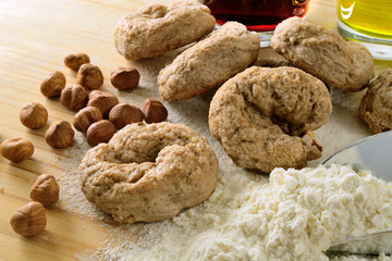 Red wine donuts with nuts and extra virgin olive oil