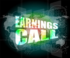 earnings call words on touch screen interface