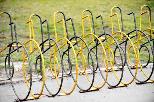 Empty public bicycle rack