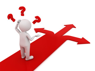 3d man three red arrows showing three different directions