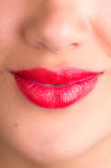 Hipanic red Lips. Beauty, Makeup Detail.