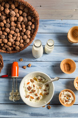 Preparing homemade nuts ice cream
