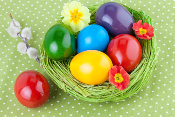 Easter Eggs on a Green Tablecloth