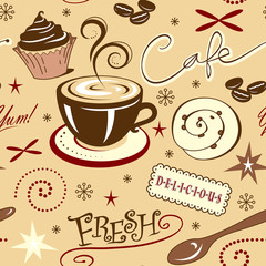 Repeat Pattern Hot Fresh Coffee Shop and Sweets