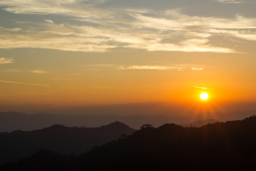 Sunrise and Silhouette Mountain at Thong Pha phum National Park