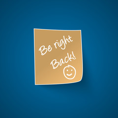 Be right back sign on blue background