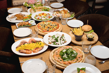 Table with various food served