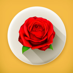 Red rose, long shadow vector icon