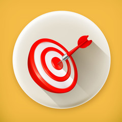 Red Target with a dart, long shadow vector icon