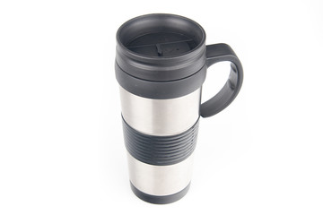 Metal coffee mug, isolated on white background