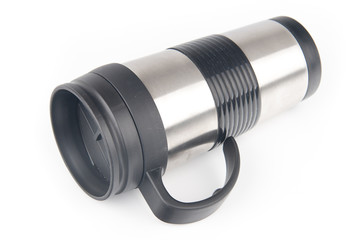 Metal coffee mug, isolated on white background