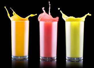 tasty summer fruit drinks in glass with splash