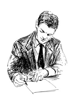 Illustration of a writing man. Vector illustration