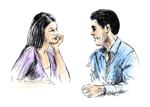 Man and woman talking together. Vector illustration