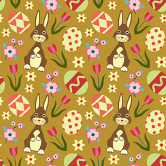 Colorful vintage seamless pattern with Easter related symbols