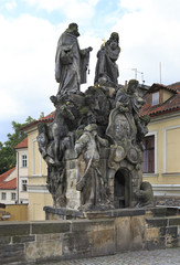 Fototapeta na wymiar Statues of Saints John of Matha, Felix of Valois, and Ivan. Char